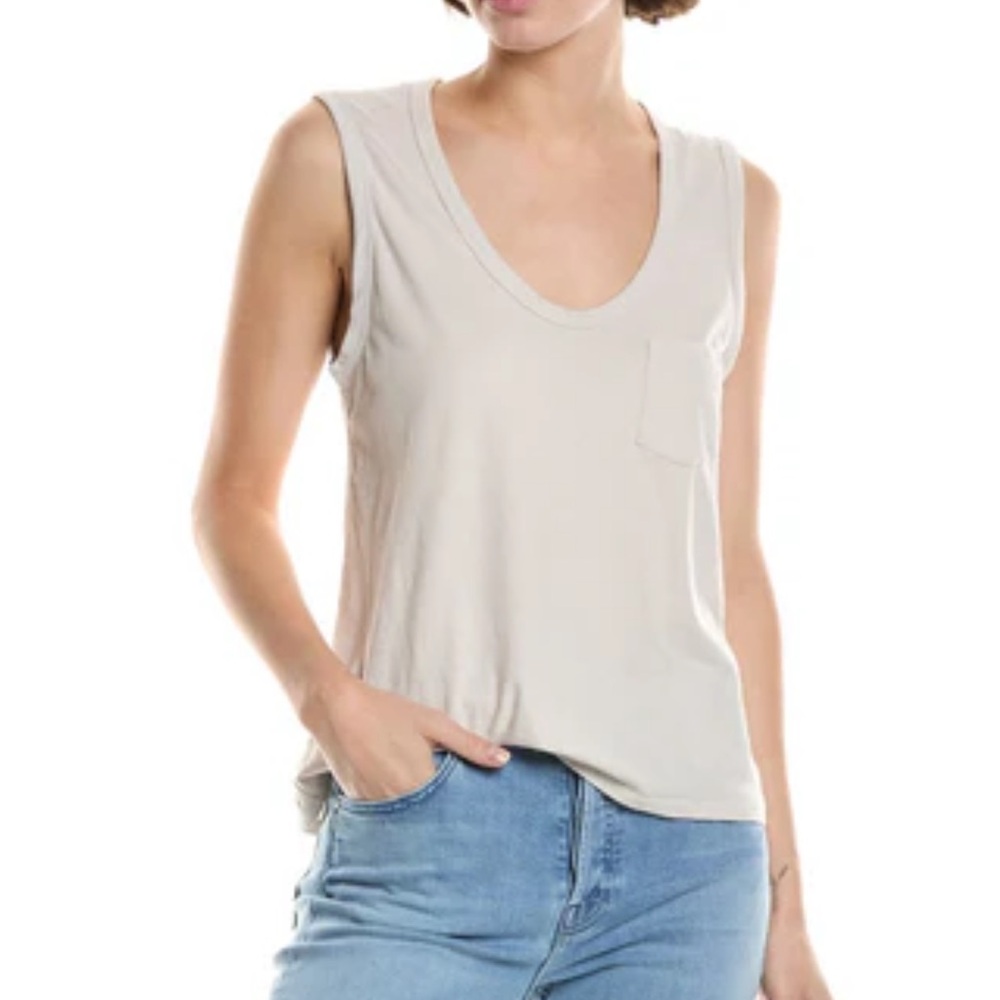 James Perse Pocket Cotton Tank Top Size 0 (US XS) Tan V Neck Basic Layering